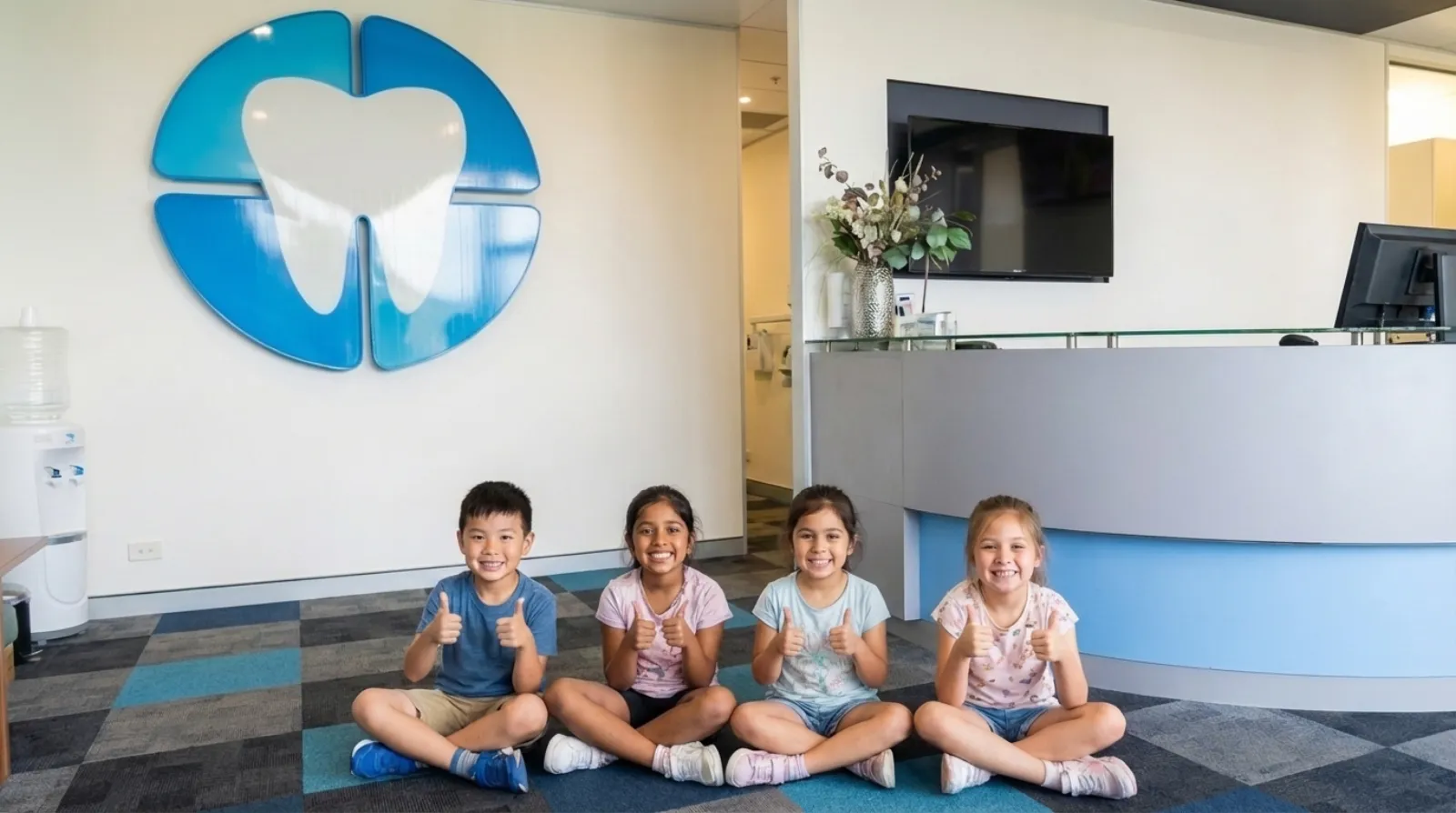 Children smiling with thumbs up at Compass Dental Care Darwin