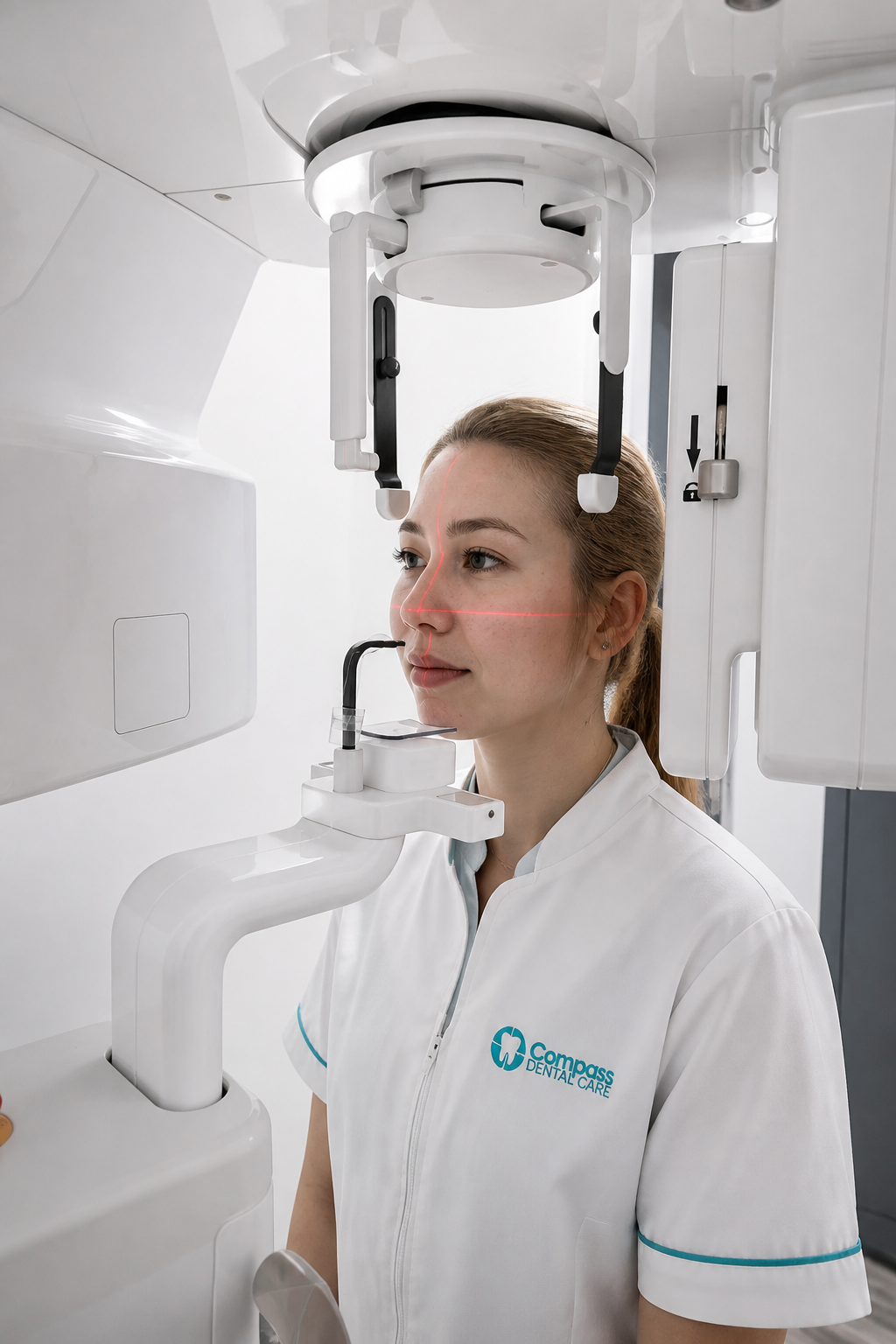 Compass Dental clinician having a panoramic OPG dental x-ray taken