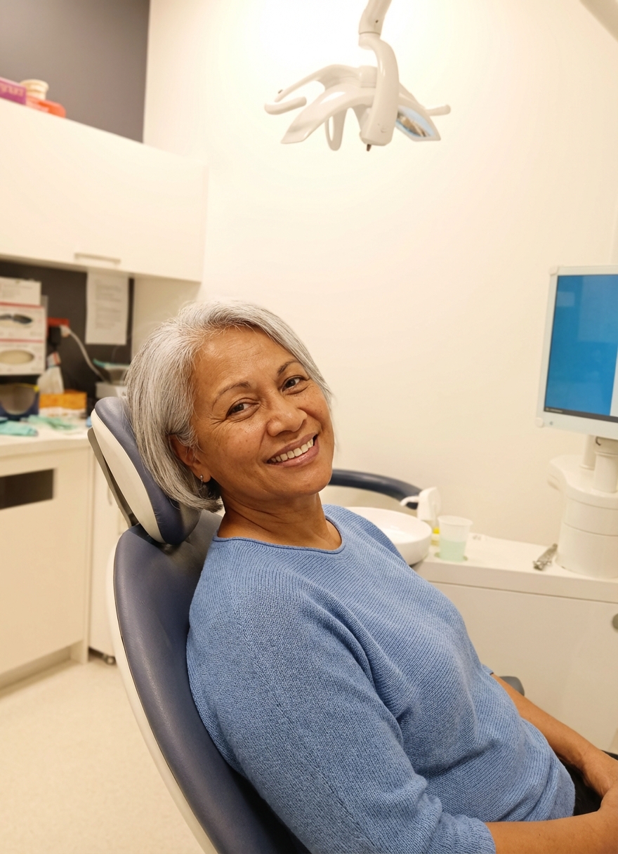 Happy patient with a beautiful natural smile at Compass Dental